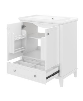 Bathroom Vanity with Ceramic Sink, Adjustable Shelf, Multi-Functional Storage, Solid Wood & MDF