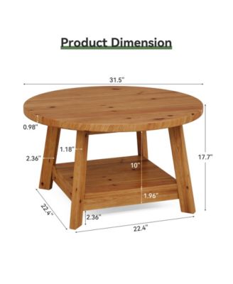 Solid Wood Round Coffee Table for Living Room, 31.5” Farmhouse Wooden 2-Tier Circle Center Cocktail Accent Table