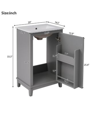 Small Bathroom Vanity Cabinet with Ceramic Sink, Soft Close Door & Ample Storage for Compact Spaces