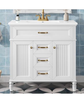 36" Bathroom Vanity with Ceramic Sink, Flip-Out Drawer, Soft Close Doors & Storage Drawers for Modern Bathrooms