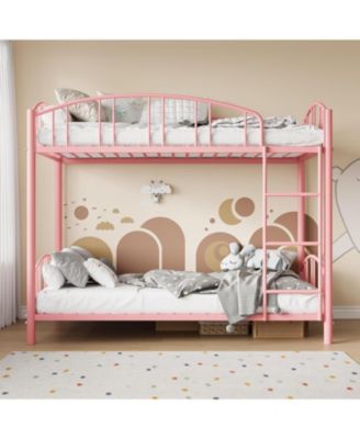 Metal Bunk Bed Twin Over Twin Heavy Duty Arched Guardrail Safety Ladder Steel No Box Spring Space