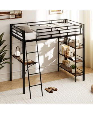 Twin-Size Loft Bed with Desk, Shelves, and Study Space