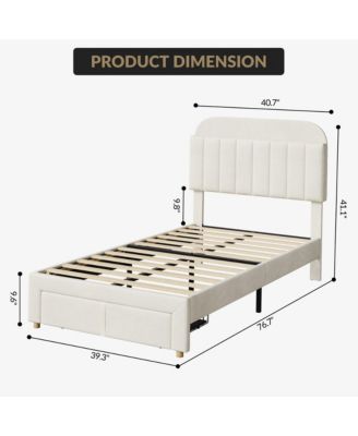 Twin Size Upholstered Platform Bed with Storage Drawer and Bookcase Headboard- Easy Assembly- Noise-Free- No Box Spring Needed