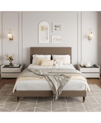 Frame Upholstered Platform Bed with Fabric Headboard, Non-Slip and Noise-Free, Wooden/Metal Slats Support, No Box Spring Needed