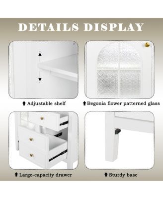 Bathroom Vanity with Sink, Medieval Glass Doors, Motion Sensor Lighting, Flip Drawer & Adjustable Storage for Modern Homes