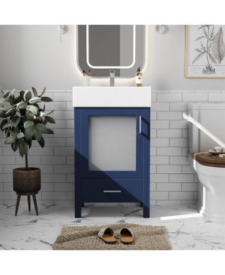  Bathroom Vanity with Ceramic Sink, Glass Door, Drawer & Soft Close for Small Bathrooms