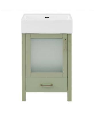 Bathroom Vanity with Ceramic Sink, Glass Door, Drawer & Soft Close for Small Bathrooms