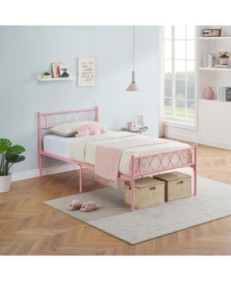 Twin Size Bed Frame Metal Platform with Headboard Footboard Strong Slats Under Storage No Box Spring Easy