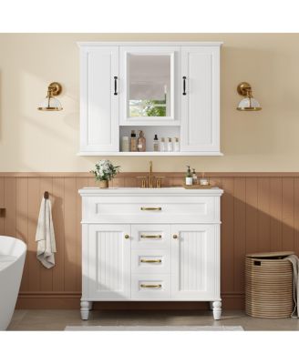 36" Bathroom Vanity with Sink & Mirror Cabinet, Freestanding Storage with Soft-Close Drawers for Modern Bathroom