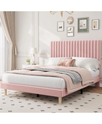 Bed Frame with Adjustable Headboard, Velvet Upholstered Platform Bed Frame Full Size, Strong Wooden Slats, No Box Spring Needed, Easy Assembly