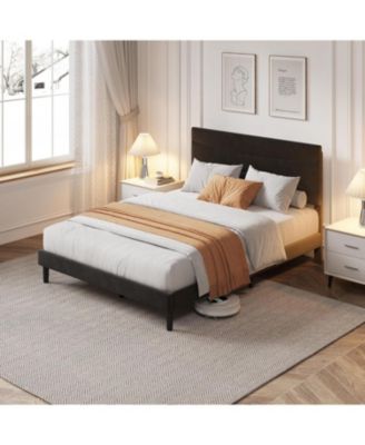 Queen Size Bed Frame  Velvet Upholstered Platform Bed Frame No Box Spring Needed with Under-Bed Storage and Strong Wood Slats Support