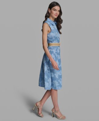 Petite Collared Neck Burnout Midi Dress