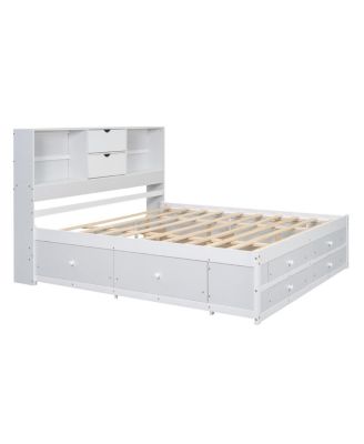  Platform Bed with Storage Headboard and 8 Drawers