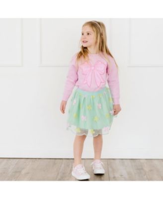 Little Girls Pink Bow Sequin Patch Sweatshirt