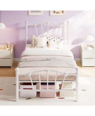 Bed Frame for Kids, Twin XL Size Bed with Headboard and Footboard, Heart Shaped Platform Bed Frames, Heavy Metal Slat Support, Noiseless