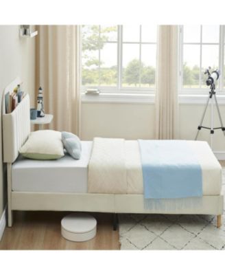 2PCS Twin Upholstered Bed Frames,Platform Bed with Bookcase Headboard, Velvet Mattress Foundation, Heavy Duty Steel Support Legs, Easy Assembly