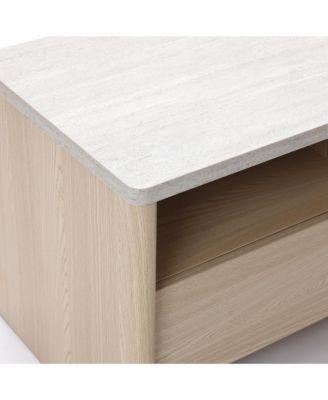 19.7" Snowy Oak Nightstand with Drawers, Modern Bedside Table with Faux Travertine Top