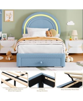 Twin LED Upholstered Bed Princess Platform Rainbow Headboard Storage Drawer No Box Spring Easy Assembly