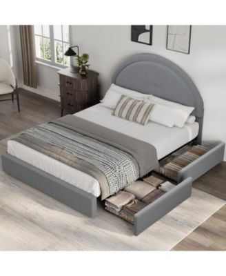 Full Bed Frame Storage Drawers Upholstered Boucle Platform Round Headboard Heavy Duty Noise-Free No Box Spring Light