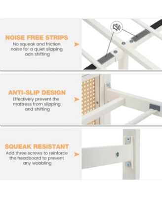 Full Bohemian Rattan Platform Bed Frame Headboard Strong Metal Slats Support Noise Free Design No Box Spring