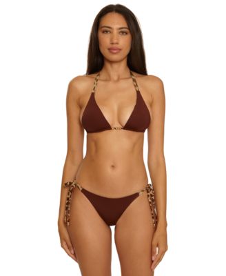 Women's Safari Leopard Printed Reversible Triangle Top and Demi Tie-Side Swim Bottoms