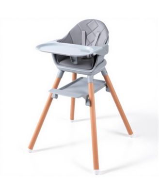 Convertible Wooden Baby HighChair with Adjustable Legs & Removable Double Tray