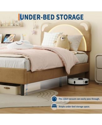 Upholstered Platform Bed Adjustable LED Headboard Storage Drawer Wooden Slats No Box Spring.