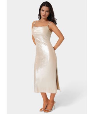 Women's Foil Metallic Slinky Cowl Maxi Dress