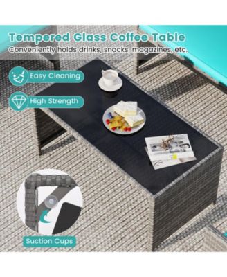 4PCS Patio Outdoor Conversation Set w/Seat Cushions and Tempered Glass Tabletop