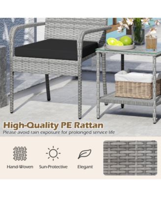 3 Pieces Patio Furniture Set PE Rattan Porch Chairs w/ 2-Tier Table