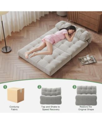Folding Sofa Bed, Futon Sofa Bed, Floor Folding Couch for Living Room, Convertible Sleeper Chair with Pillow Foldable Mattress Back Support
