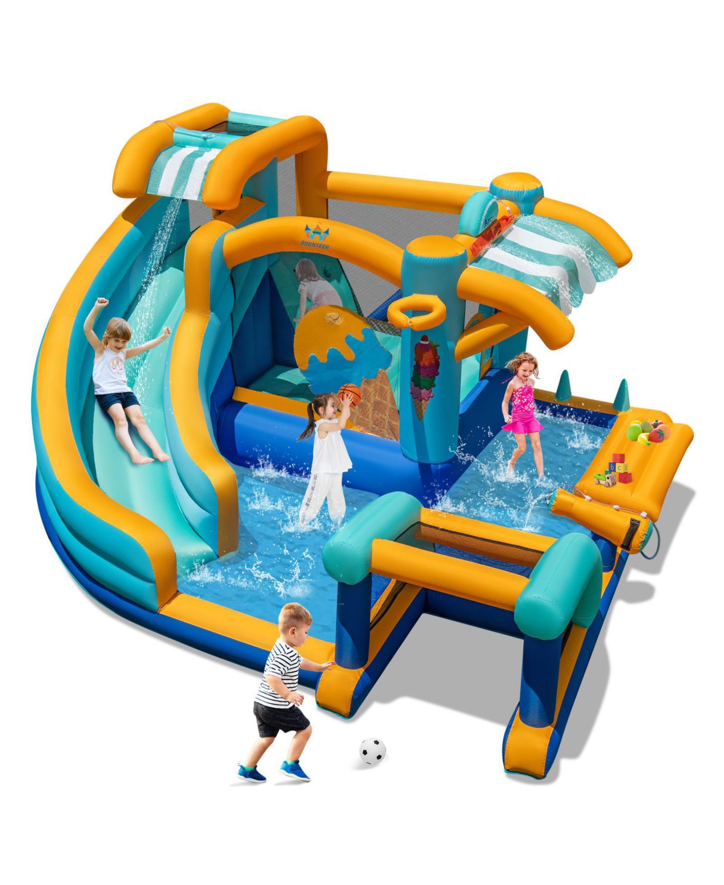 Детская игрушка Mecale Inflatable Water Slide Bounce House, Ice-Cream Themed, Supports 5 Children, Ages 3-12, цвет: Синий — фото 1
