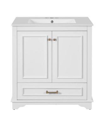 30 Bathroom Vanity with Ceramic Sink, Drawer & 2 Soft Close Doors, Adjustable Shelf Storage for Modern Bathrooms