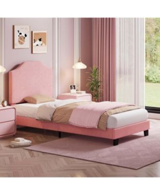 Bed Frame Corduroy Upholstered Adjustable Headboard Wooden Slats Noise-Free No Box Spring