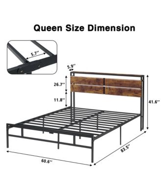  Industrial WoodandMetal Bed Frame- Storage Headboard Wooden Shelves No Box Spring Needed