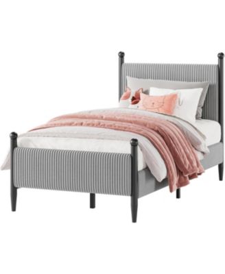 Bed Frame with Velvet Headboard, Upholstered Soft Corduroy Fabric Platform with Wooden Slats Support & Heavy Duty Feet, No Box Spring Needed