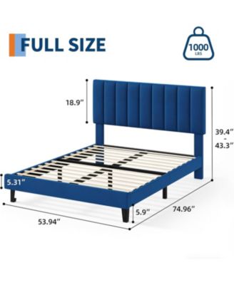 Bed Frame Full Size with Adjustable Height Vertical Channel Tufted Headboard, Upholstered Platform Bed Frame with Sturdy Wooden Slats Support