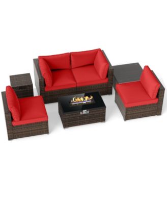 Set of 7 Patio Furniture Set 40000 BTU Gas Fire Pit Table Propane Tank Cover Table