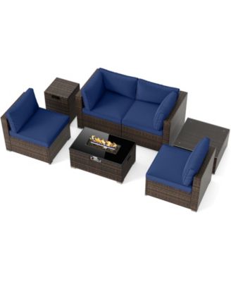 Set of 7 Patio Furniture Set 40000 BTU Gas Fire Pit Table Propane Tank Cover Table