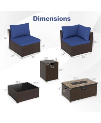 12 PCS Outdoor Patio Wicker Sectional Sofa Set w/ 32'' Propane Fire Pit Table Tank Holder