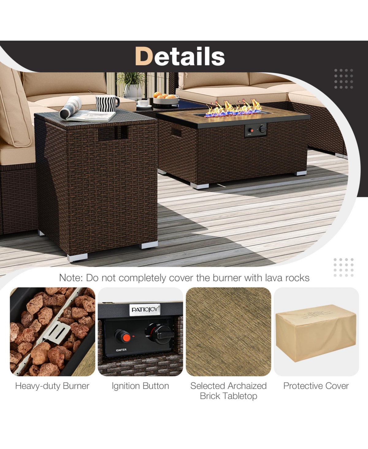 Gymax 12 Pcs Outdoor Patio Wicker Sectional Sofa Set w/ 32'' Propane Fire Pit Table Tank Holder
