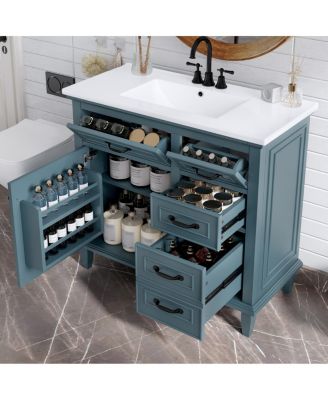 36" Bathroom Vanity with Ceramic Sink, Flip Drawers and Adjustable Shelf