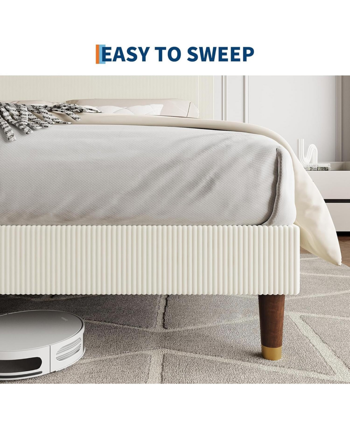 gaomon Upholstered Platform Bed Fabric Headboard Wooden Metal Slats Noise-Free Easy Assembly No Box Spring