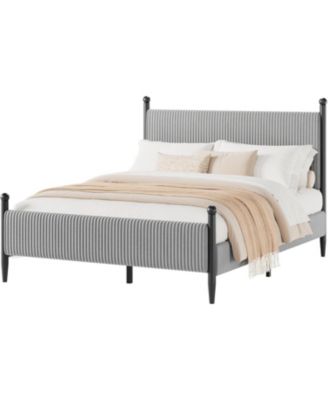 Queen Bed Frame , Upholstered Soft Corduroy Fabric Platform with Wooden Slats Support & Heavy Duty Feet, No Box Spring Needed