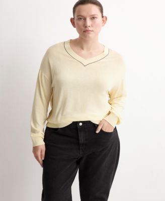Women's Contrast Piping V-Neck Sweater