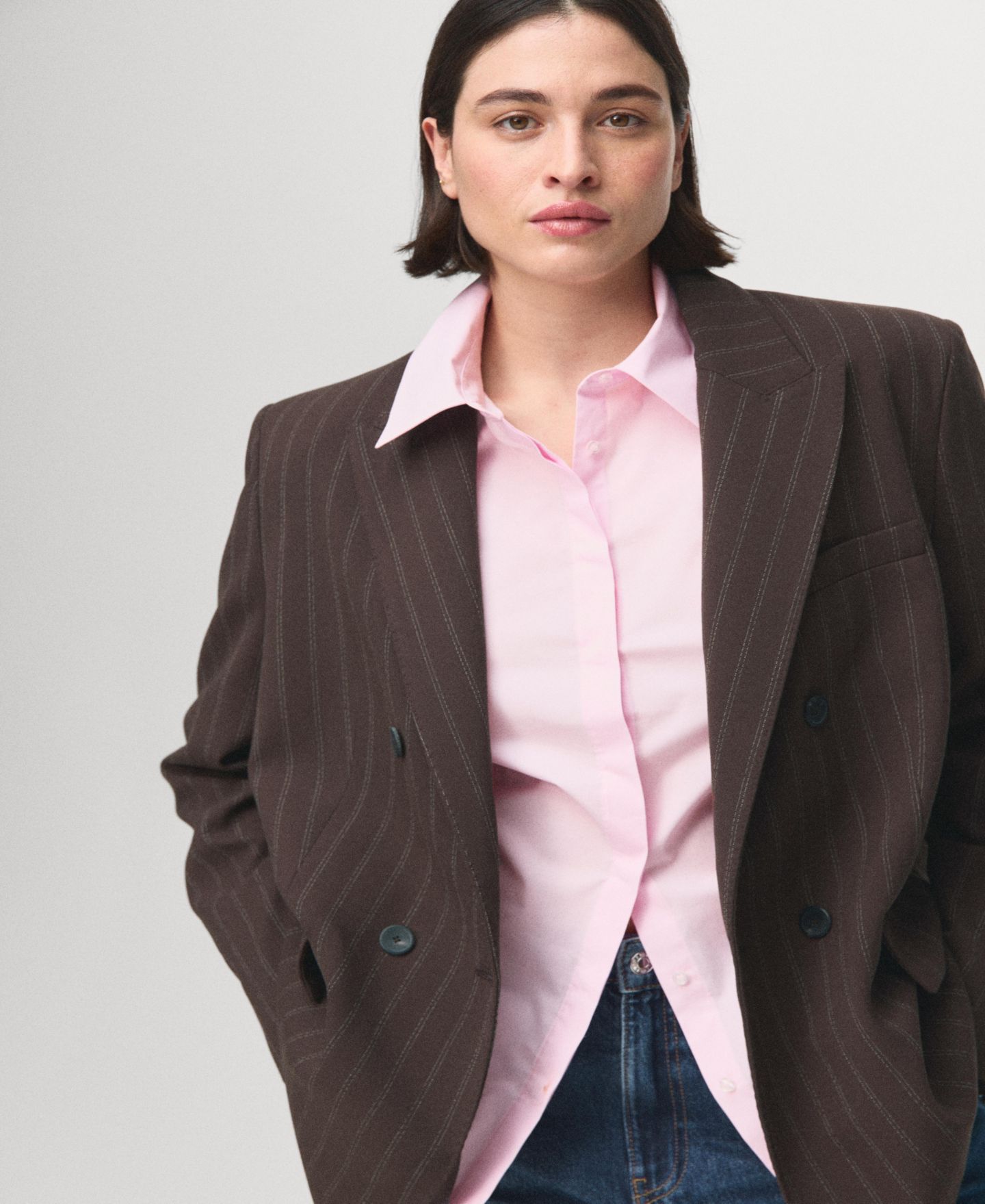 Женский пиджак MANGO Double-Breasted Pinstripe Suit Blazer, цвет: Коричневый — фото 6