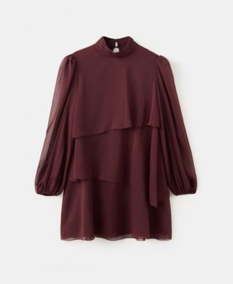 Women's Draped Collar Ruffled Dress