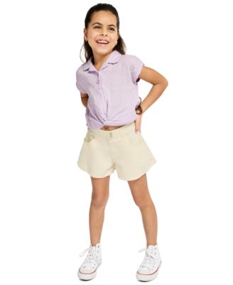 Girls' 4-6X Dotted Crinkle Gauze Knot-Front Shirt and Twill Shorts, 2-Piece Set