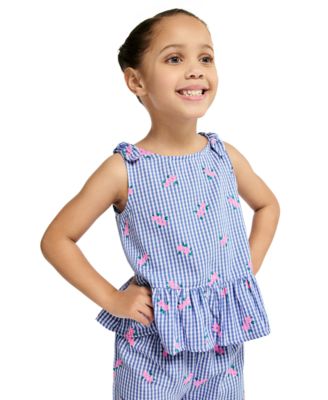 Girls' 2T-6X Floral Plaid Ruffle-Trim Top and Pants, 2-Piece Set