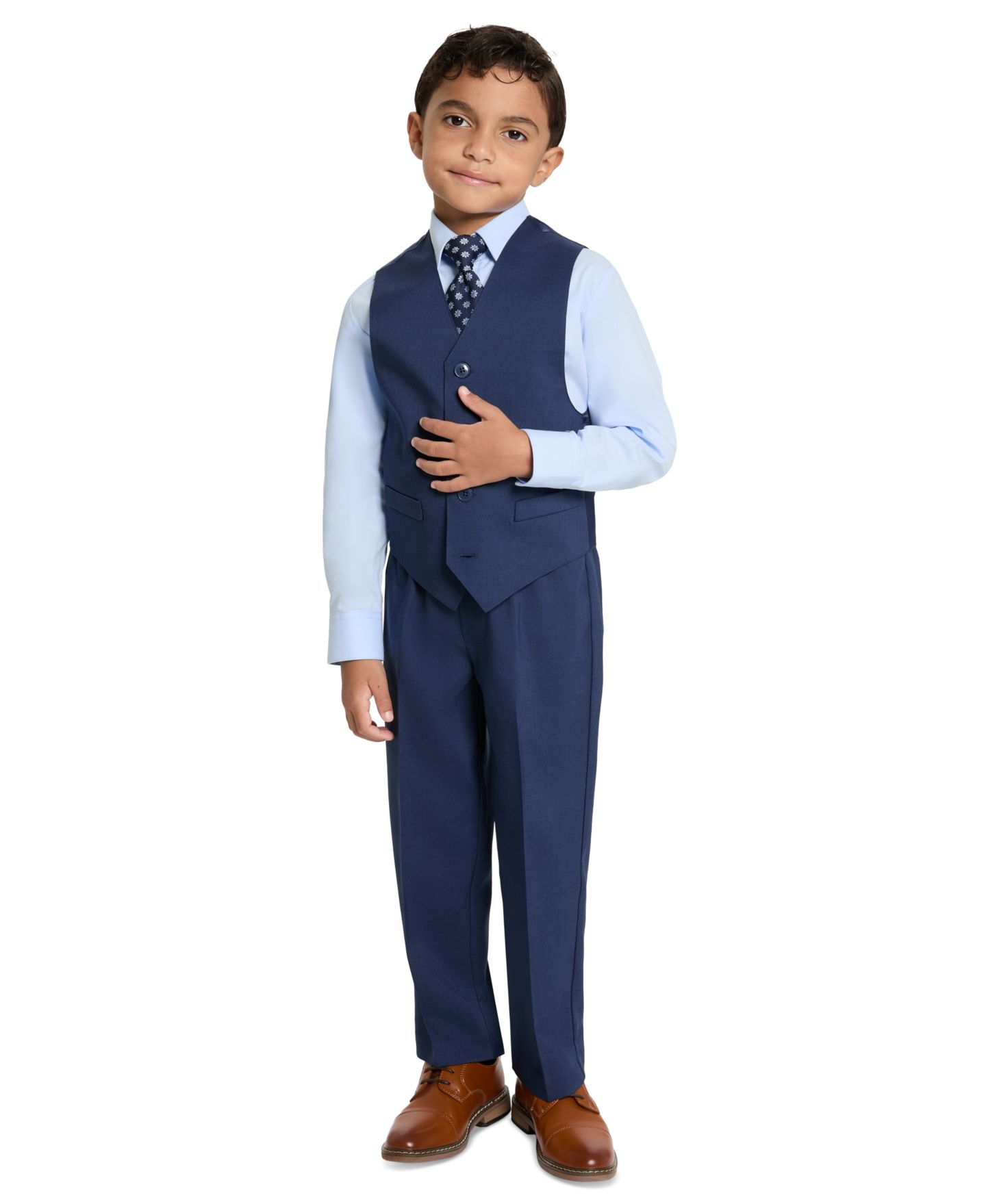 Комплекты Haggar SmartWash Washable Vest, Shirt, Pants and Tie, 4-Piece Set для мальчиков, цвет: Тёмно-синий / Синий — фото 1